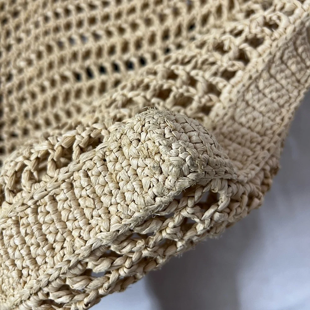 Prada Beige Crochet Tote Bag with Black Logo